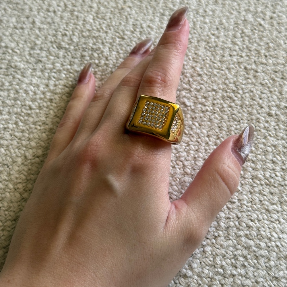 Gold-Tone Rhinestone Statement Ring - Picture 3 of 6